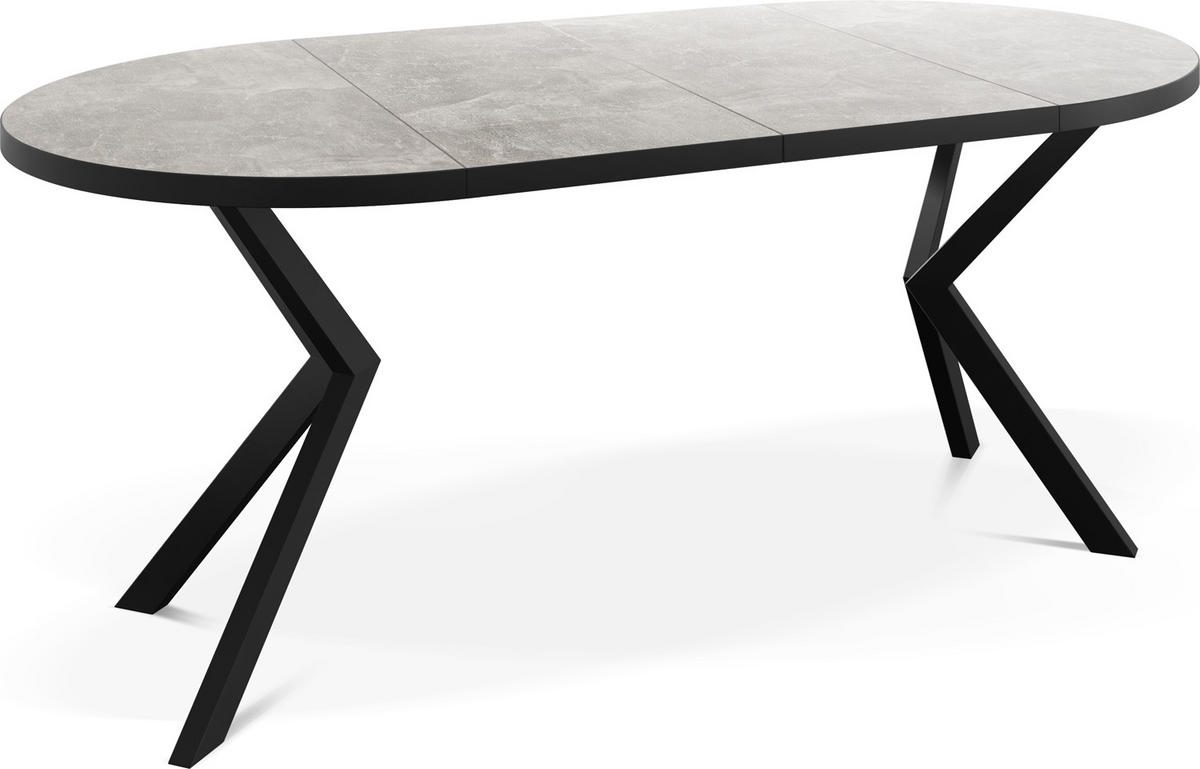 ESSTISCH Vincento runder ausziehbar, Grauer Beton 120-200/120/76 cm - Hellgrau/Schwarz, Holzwerkstoff/Metall (120/120/76cm) - WFL GROUP