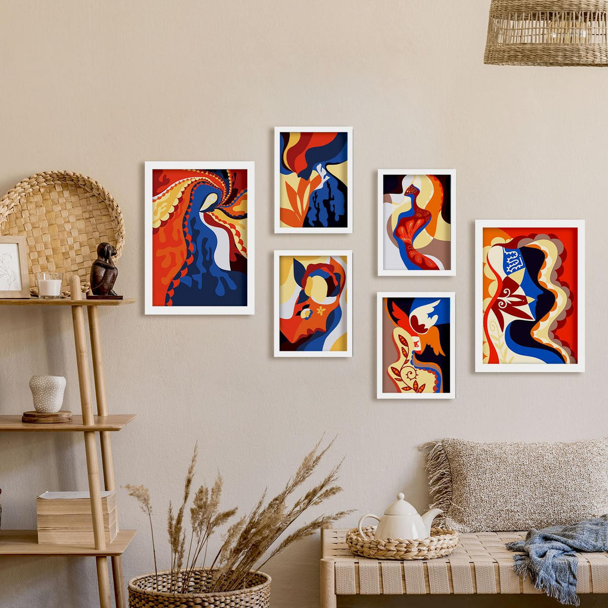 POSTER Set Mit 6 Verlockender Charme In Weibliche Zusammenfassung Ästhetische Dekorative Gemälde Für Ihr Wohnzimmer Zuhause A3 & A4 Weißer Rahmen - Weiß, Papier (29/3cm) - Nacnic