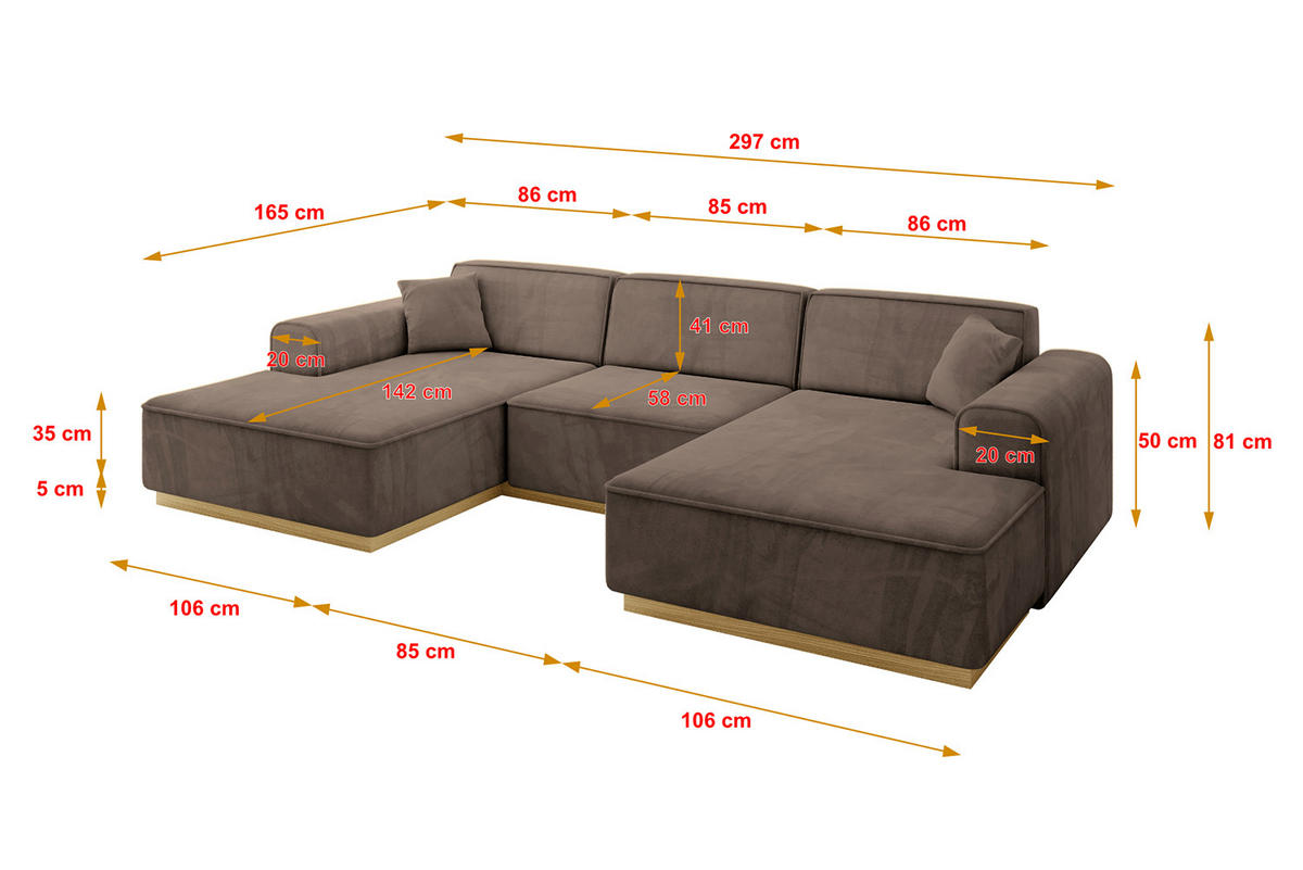 WOHNLANDSCHAFT IREA-U1-v2 - 297x165x81 cm Braun - Braun, Holzwerkstoff/Textil (297/81/165cm) - ALTDECOR