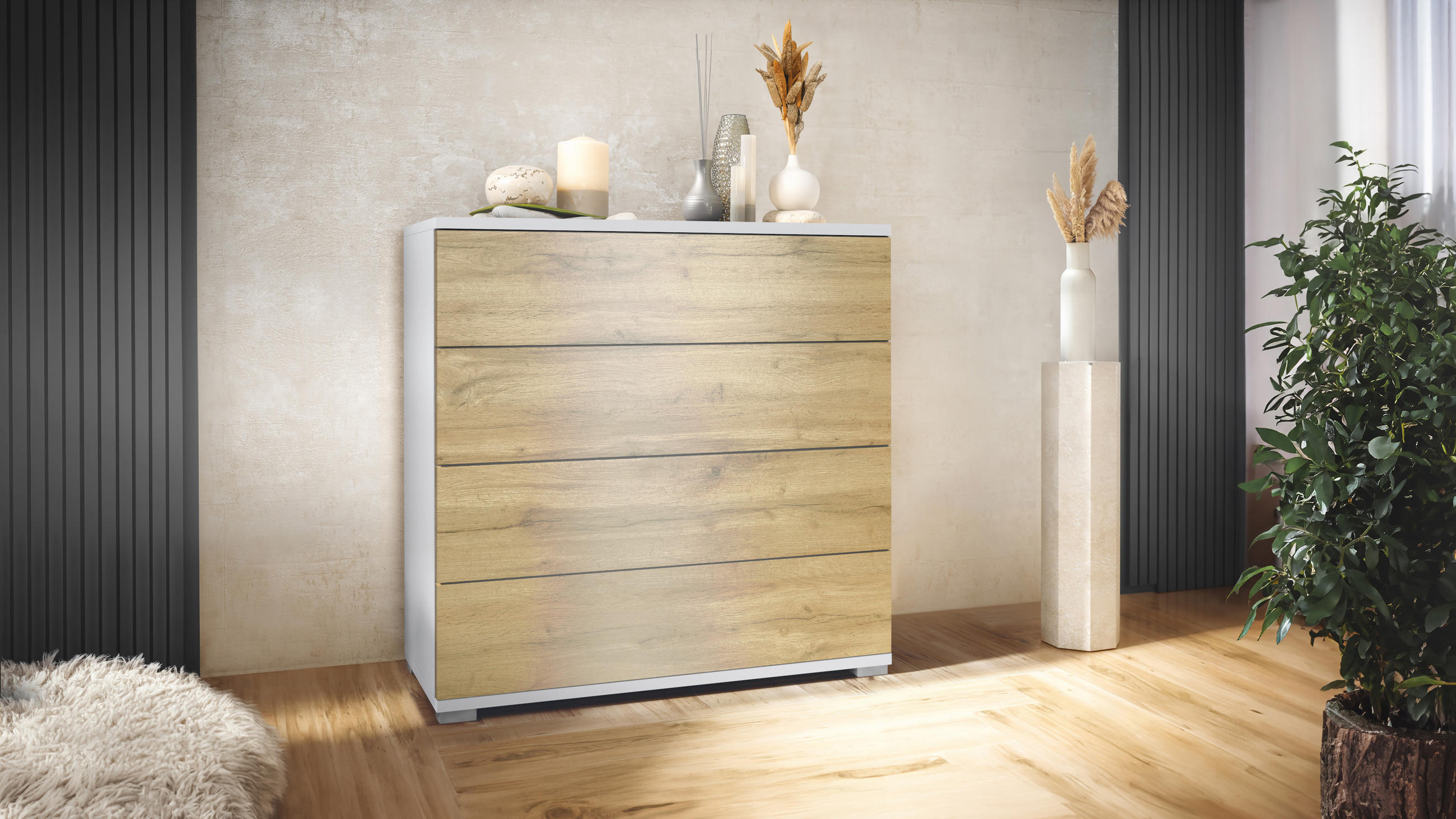 KOMMODE Pavos Eiche Evoke - Eiche San Remo, Holzwerkstoff (76/76/35cm) - Vladon