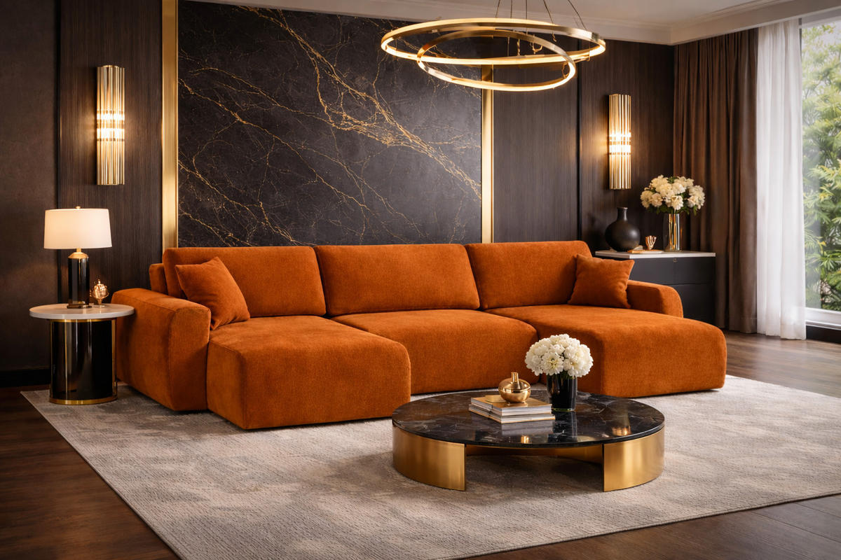 ECKSOFA Mit Schlaffunktion Und Bettkasten U-Form Ariel U, Veloursstoff Salvador, Braun - Braun, Holz (342/142cm) - Kaiser Möbel