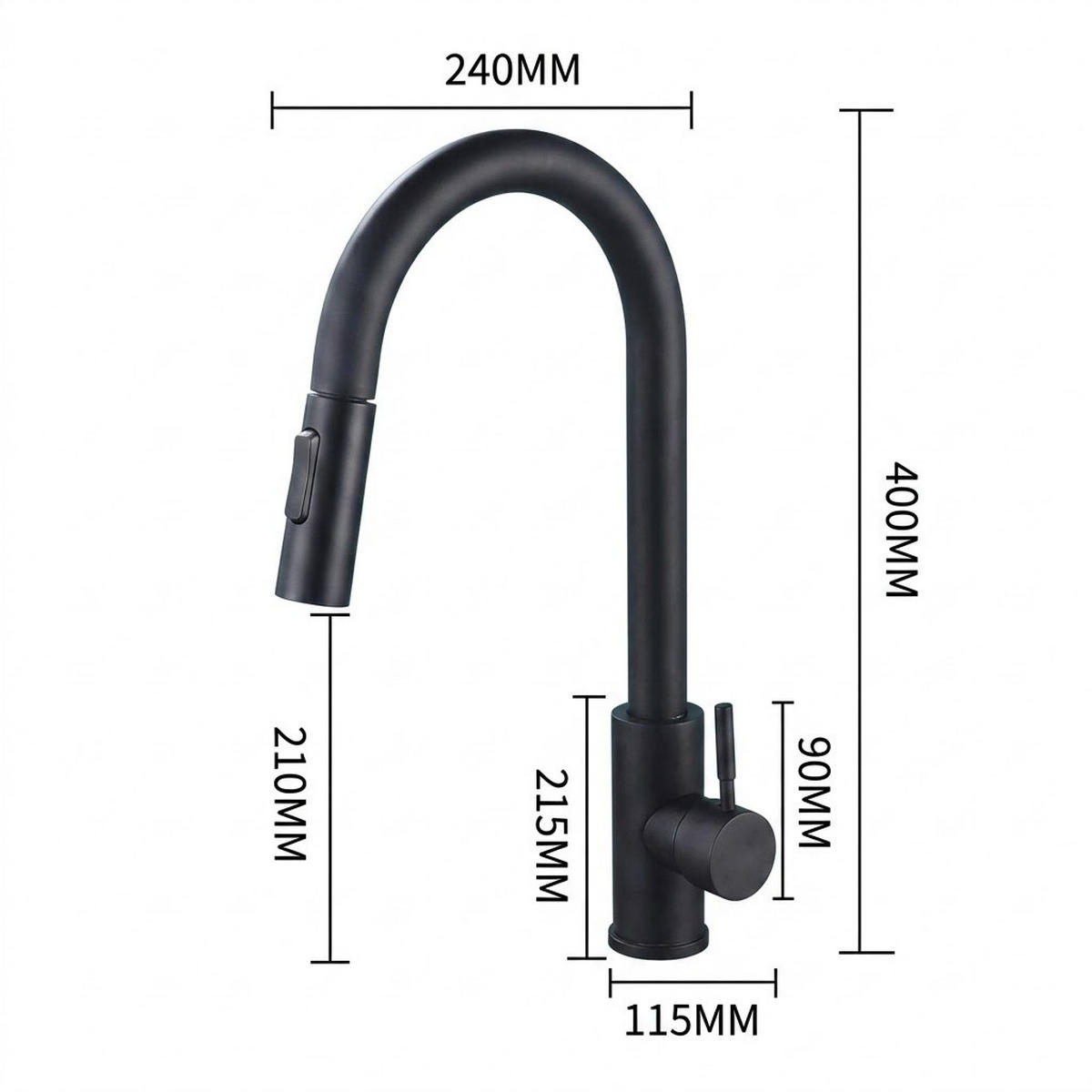 BADEZIMMERARMATUR mit 70 cm langem flexiblem Schlauch, 400 x 240 mm, schwarz. - Schwarz, Metall (42/7/24cm) - Vallsero