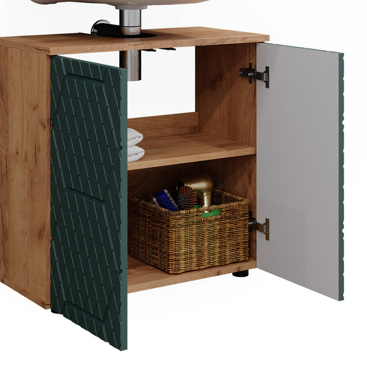 BADMÖBEL-SET Irma Grün 4 Teile, mit Hochschrank - Eiche Wotan/Grün, Holzwerkstoff (80/58.6/41cm) - Vicco
