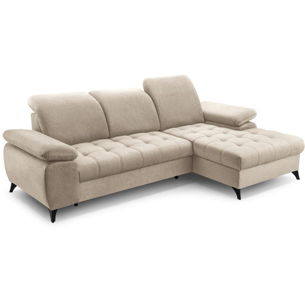 ECKSCHLAFSOFA Bello beige rechts - Beige/Schwarz, Textil (265/156cm) - Beautysofa