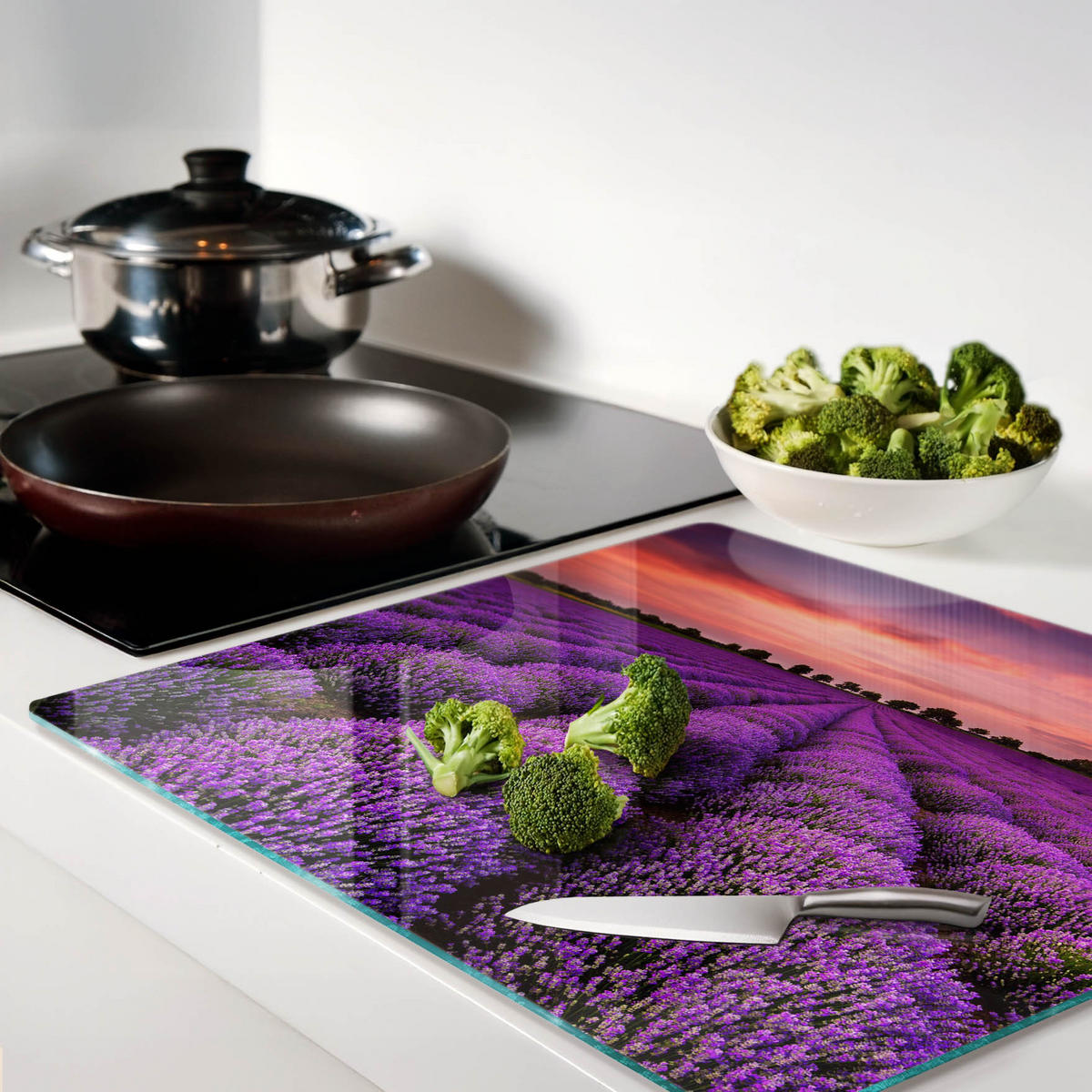 GLASPLATTE 60x52 cm Lavendelfeld - Lila, Glas (60/0.4/52cm) - TULUP
