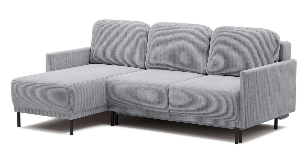 ECKSOFA Hamiel Hellgrau Cordbezug - Hellgrau/Schwarz, Holz/Textil (212/142cm) - Selsey