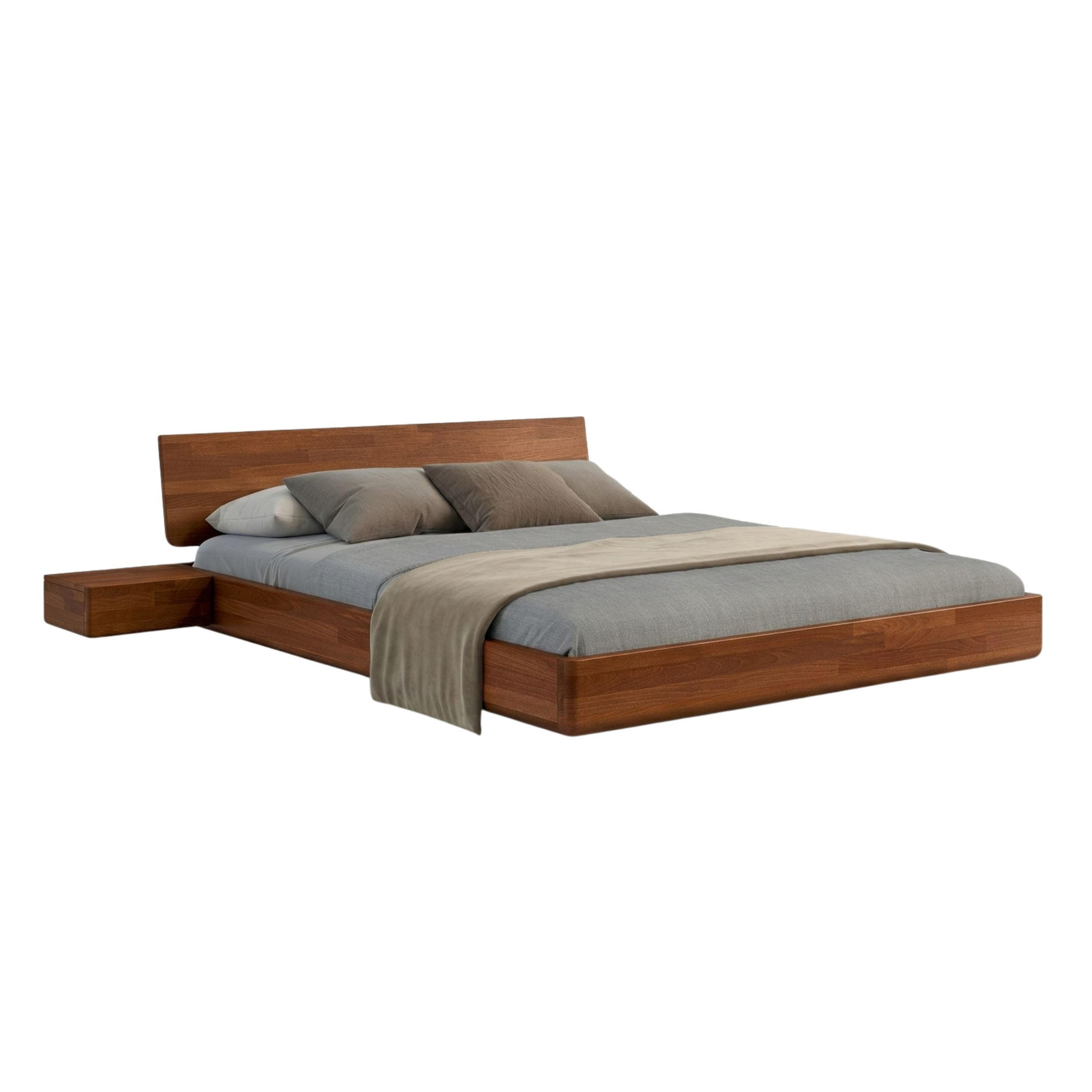 MASSIVHOLZBETT Lena mit 2 Nachttischen, 200/200, Buche - lackiert, Nussbaumfarbe - Walnussfarben, Holz/Buchenholz (200/200cm) - Visby