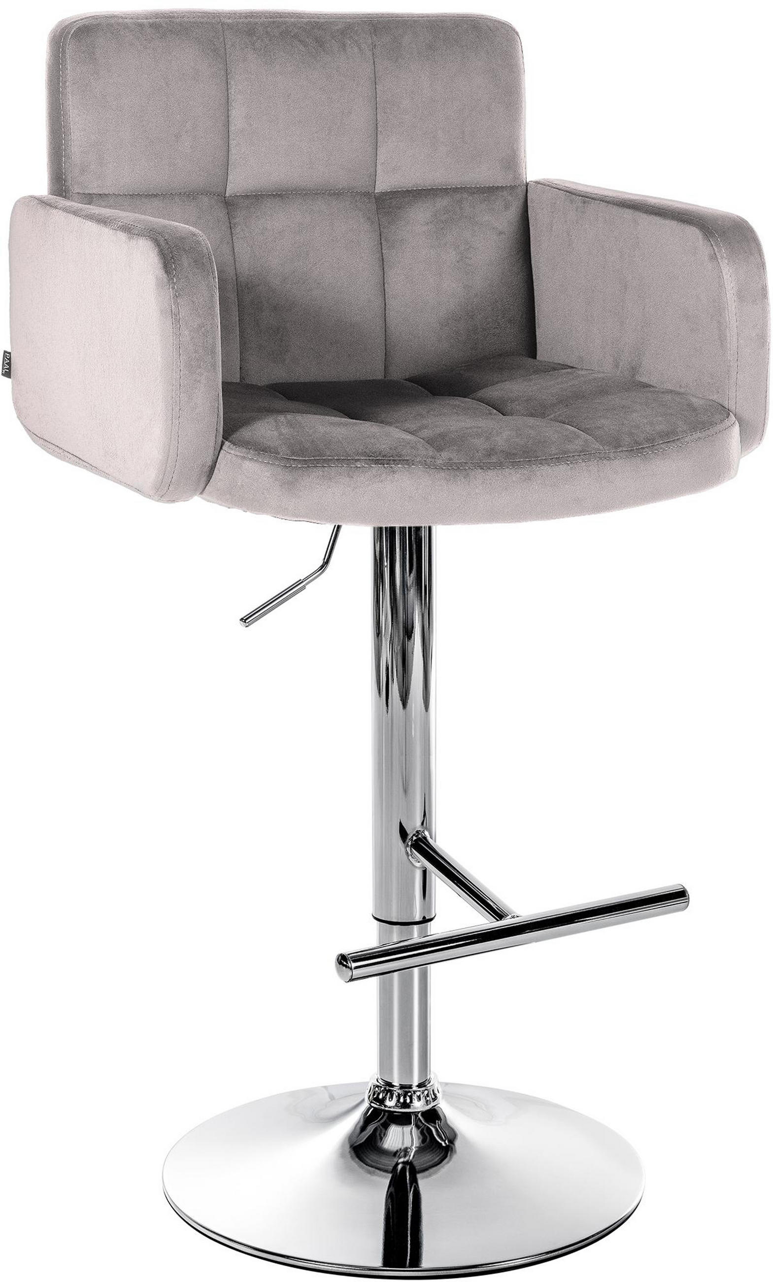 BARHOCKER Lausanne Samt chrom grau - Chromfarben/Grau, Textil/Metall (60/113/56cm) - TPFLiving