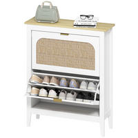 SCHUHSCHRANK im Bohème-Stil für 14 Paar Schuhe mit 2 Klappschubladen, Türen in Rattanoptik, 80 x 24 x 95,5 cm, weiß - Weiß, Holzwerkstoff (80/95.5/24cm) - HOMCOM