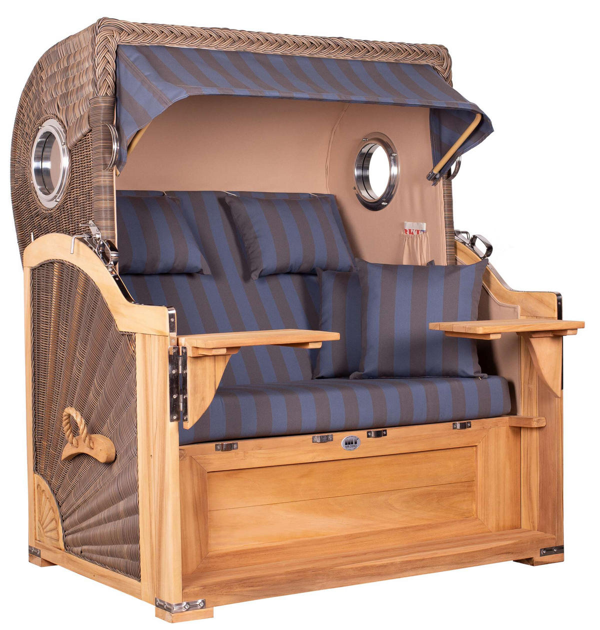 STRANDKORB Baltikum Teak 2,5 Sitzer - Braun/Grau, Holz/Metall (142/170/95cm) - Mr. Deko