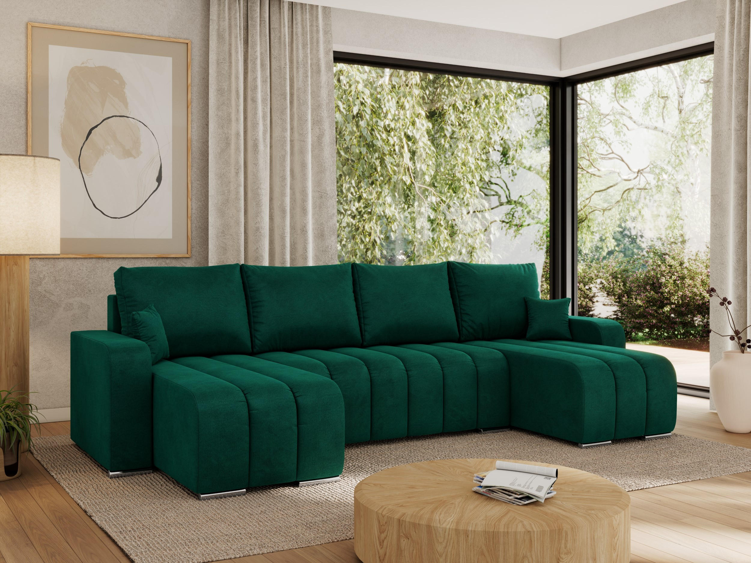 WOHNLANDSCHAFT KIRASSO U Dunkelgrün Velvet - Dunkelgrün/Grau, Textil/Metall (320/86/147cm) - MKS