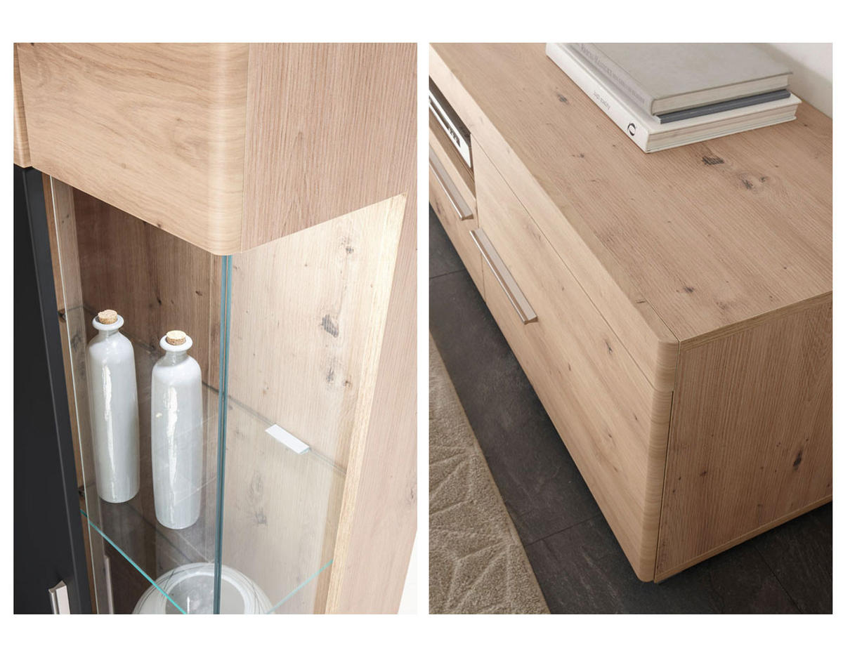 WOHNWAND Space Eiche Artisan / cosmos grey 3-teilig - Eichefarben/Multicolor, Holz/Holzwerkstoff (347/182/40cm) - Feldmann-Wohnen