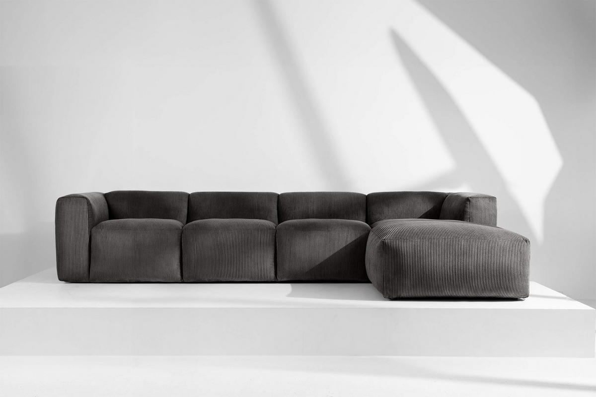 ECKMODULSOFA-RECHTS BUFFO 6-Sitzer mit extrem weicher Sitzfläche, Kordstoff, grau - Grau, Textil (377/180cm) - KONSIMO®