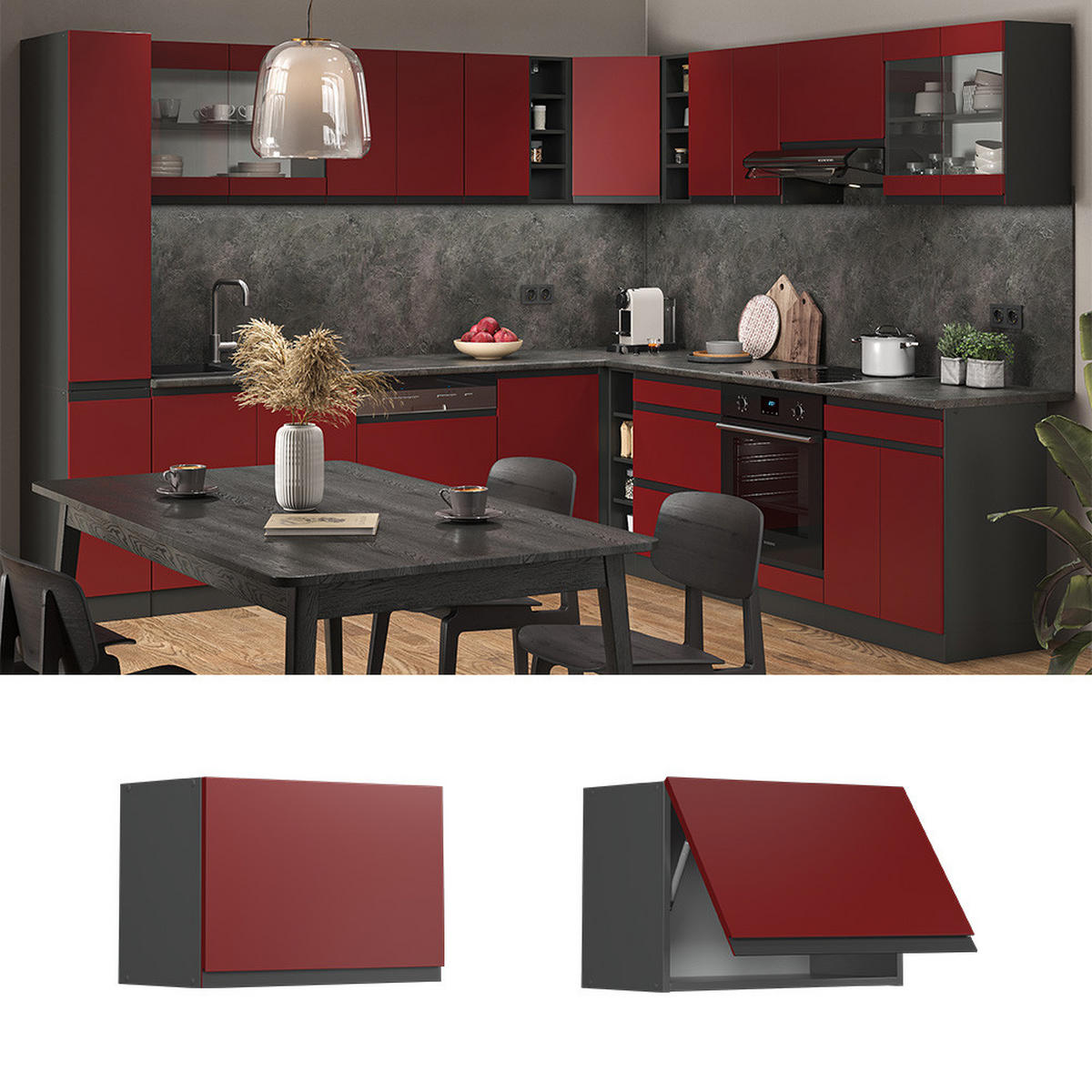 HÄNGESCHRANK R-Line Rot 60 cm J-Shape, flach - Anthrazit/Rot, Holzwerkstoff (60/40/31cm) - Vicco