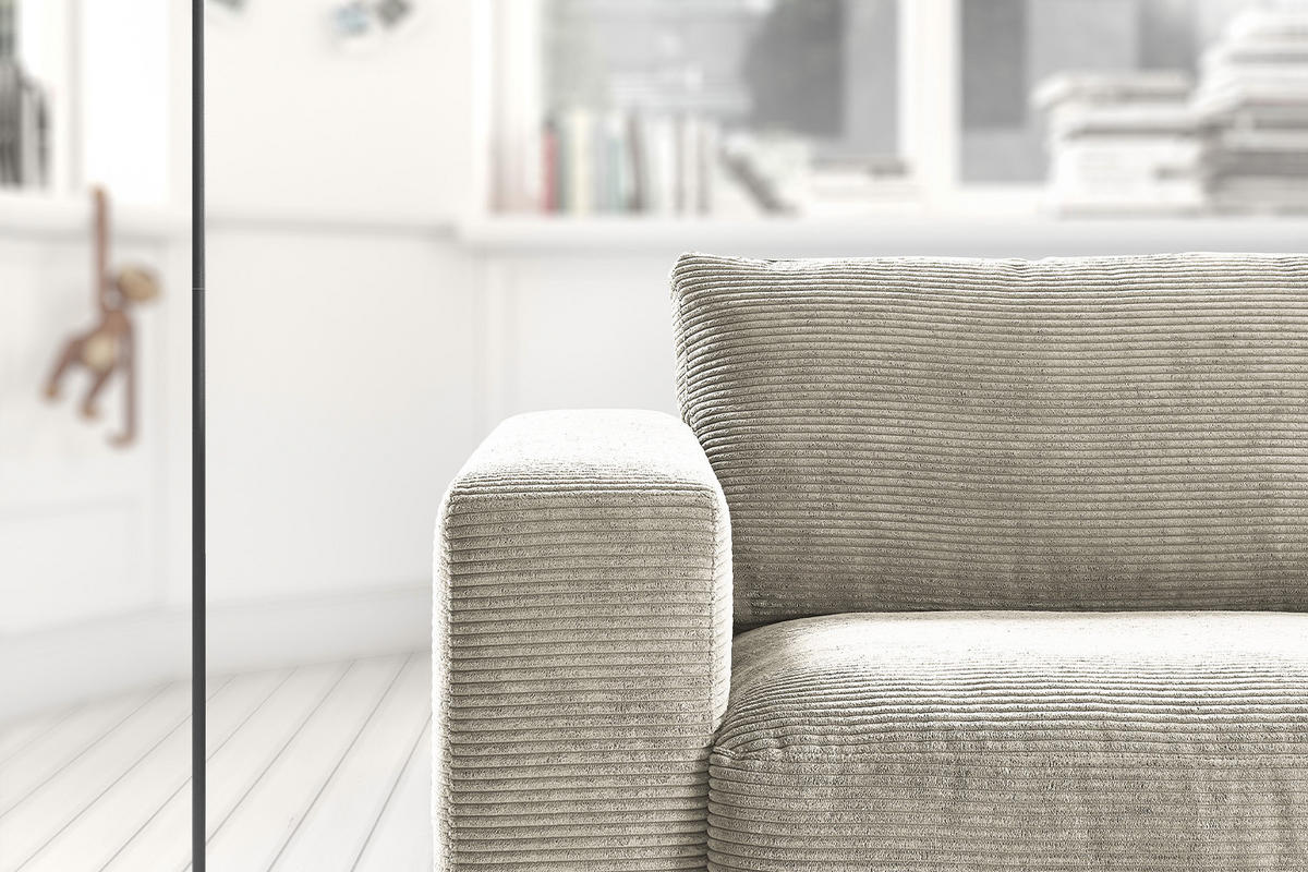 SOFA 2-SITZER MADELINE Grau Cord - Greige/Schwarz, Kunststoff/Textil (230/85/127cm) - KAWOLA