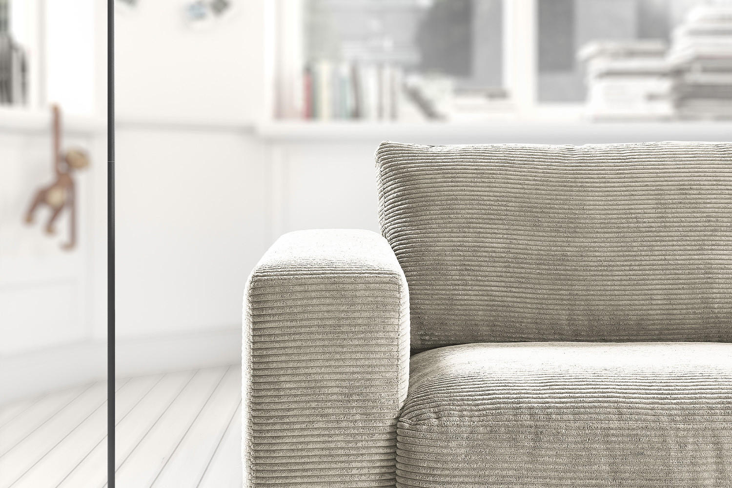 Thumbnail - Kawola Sofa, Greige, Textil, Echtholz, 2-Sitzer, Füllung: Komfortschaum, U-Form, 230x85x127 cm, Wohnzimmer, Sofas & Couc...