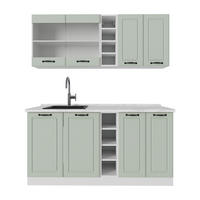 SINGLEKÜCHE R-Line, Mint Landhaus/Weiß, 160 cm Arbeitsplatte Marmor - Weiß/Grün, Holzwerkstoff (160/81.6/60cm) - Vicco
