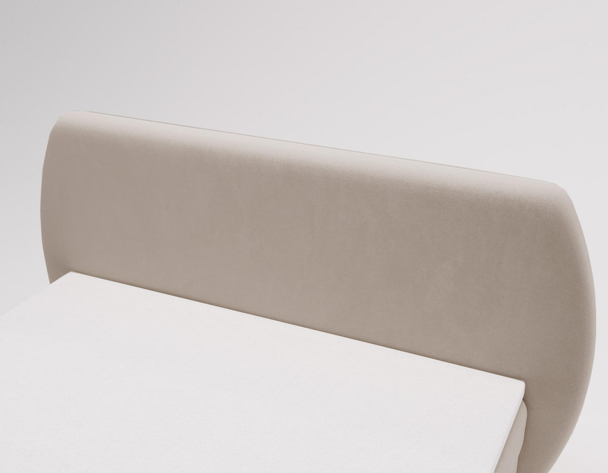 BOXBETT Bloom mit abgerundetem Kopfteil, Stoff Komodo Dunkelbeige 180x200 cm - Cappuccino, Holz (180/200cm) - Kaiser Möbel