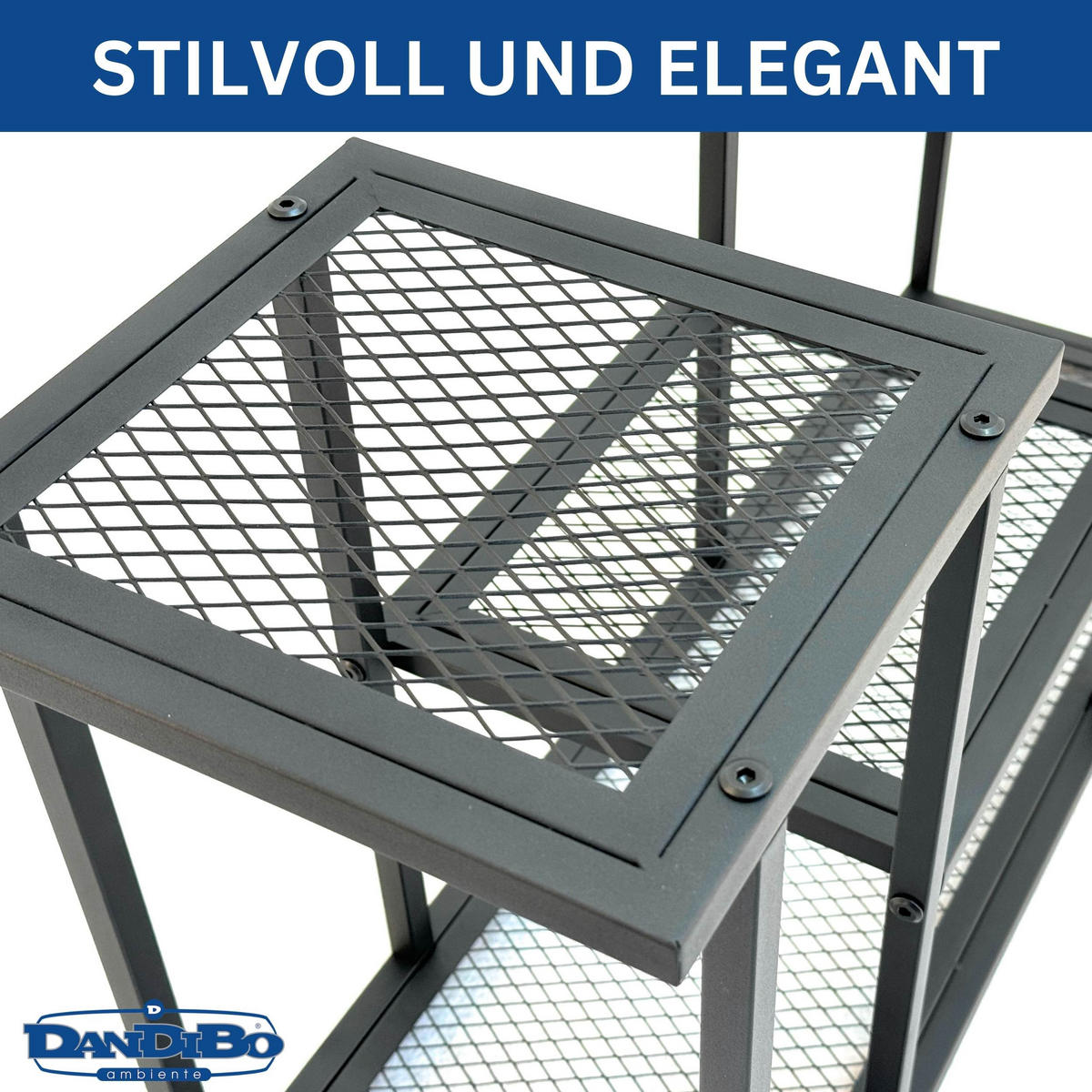 DANDIBO Blumenregal indoor Metall Schwarz 4 Ebenen 96579 Blumentreppe Modern Pflanzentreppe Design Pflanzenregal - Schwarz, Metall (77/82/25cm) - DanDiBo