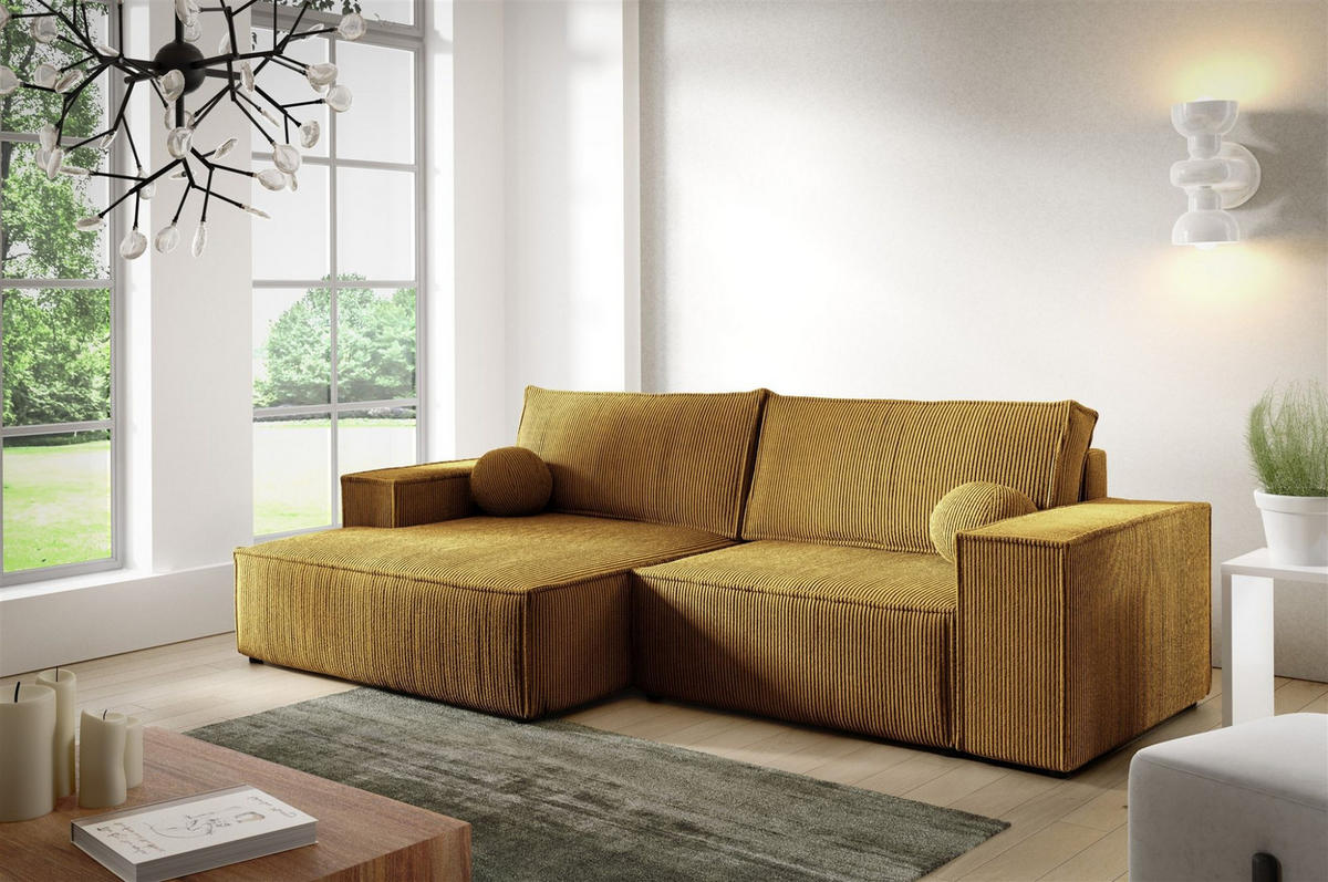 ECKSOFA Corunia Xs - Gelb, Holzwerkstoff/Textil (255/148cm) - Fun Möbel
