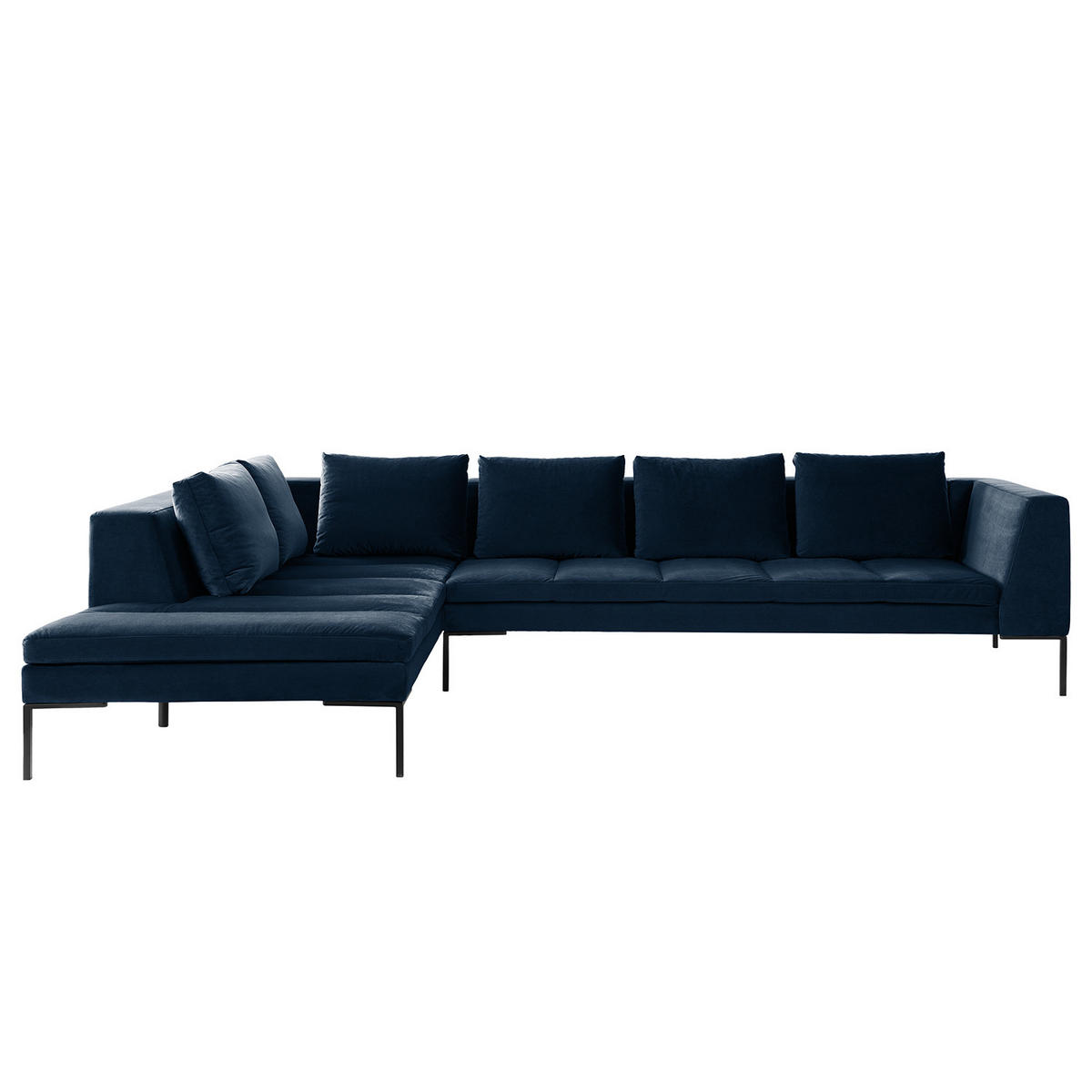 ECKSOFA mit Ottomane - Schwarz/Dunkelblau, Textil/Metall (319/230cm) - home24
