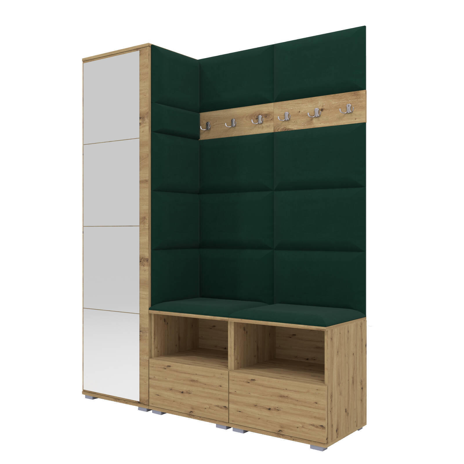 XXXLutz Garderoben-Set Eiche Artisan, Dunkelgrün 150x187x40 cm