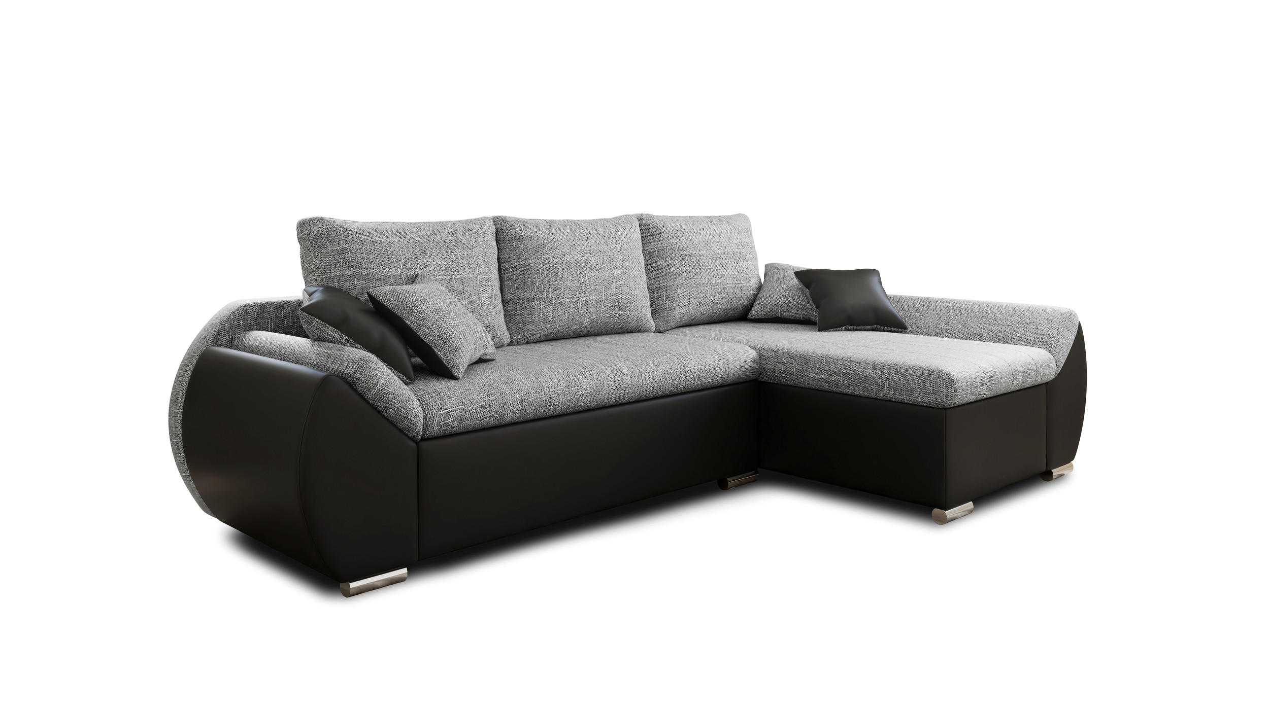 ECKSOFA - ALEX – Grau + Schwarz (Lawa 05 + Soft 11) - Rechts - Grau, Holzwerkstoff/Metall (275/155cm) - Möblo