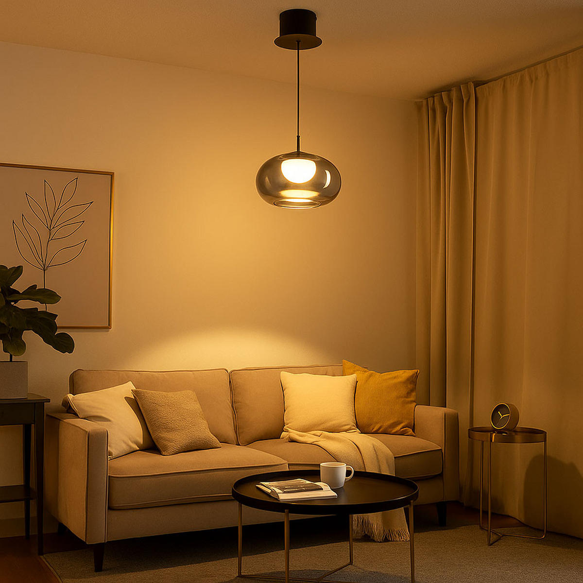 LED HÄNGELEUCHTE Metall Schwarz Glas Rauch - Bernsteinfarben, Glas (20/20/150cm) - Globo Lighting