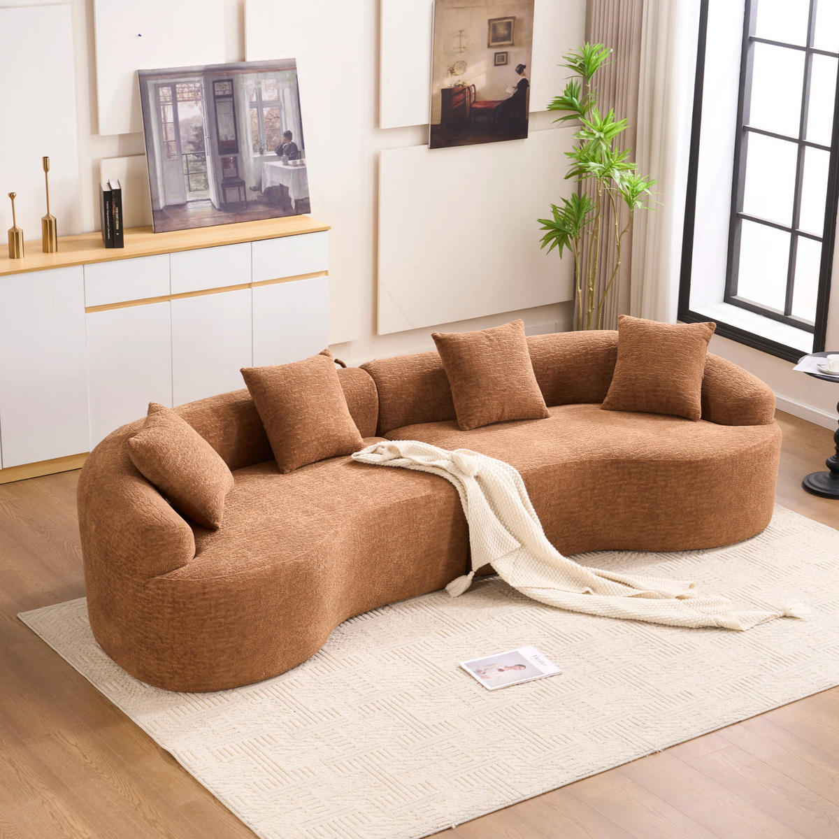 4-SITZER SOFA Chenille Karamell modular - Braun, Textil (275/63/115cm) - WISHDOR