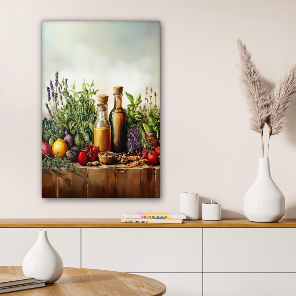 LEINWANDBILD Stilleben - Kräuter - Gewürze - Früchte - Farbenfroh Wanddeko 40x60 cm - Grün, Textil (40/60cm) - MuchoWow