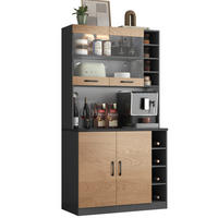 KÜCHENSCHRANK in Holz- und Schwarz-Optik mit LED - Schwarz, Holzwerkstoff (47/187/100cm) - Urban Meuble