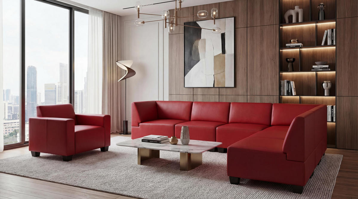 COUCH-GARNITUR Rot - Rot, Textil (258/76/186cm) - MCW