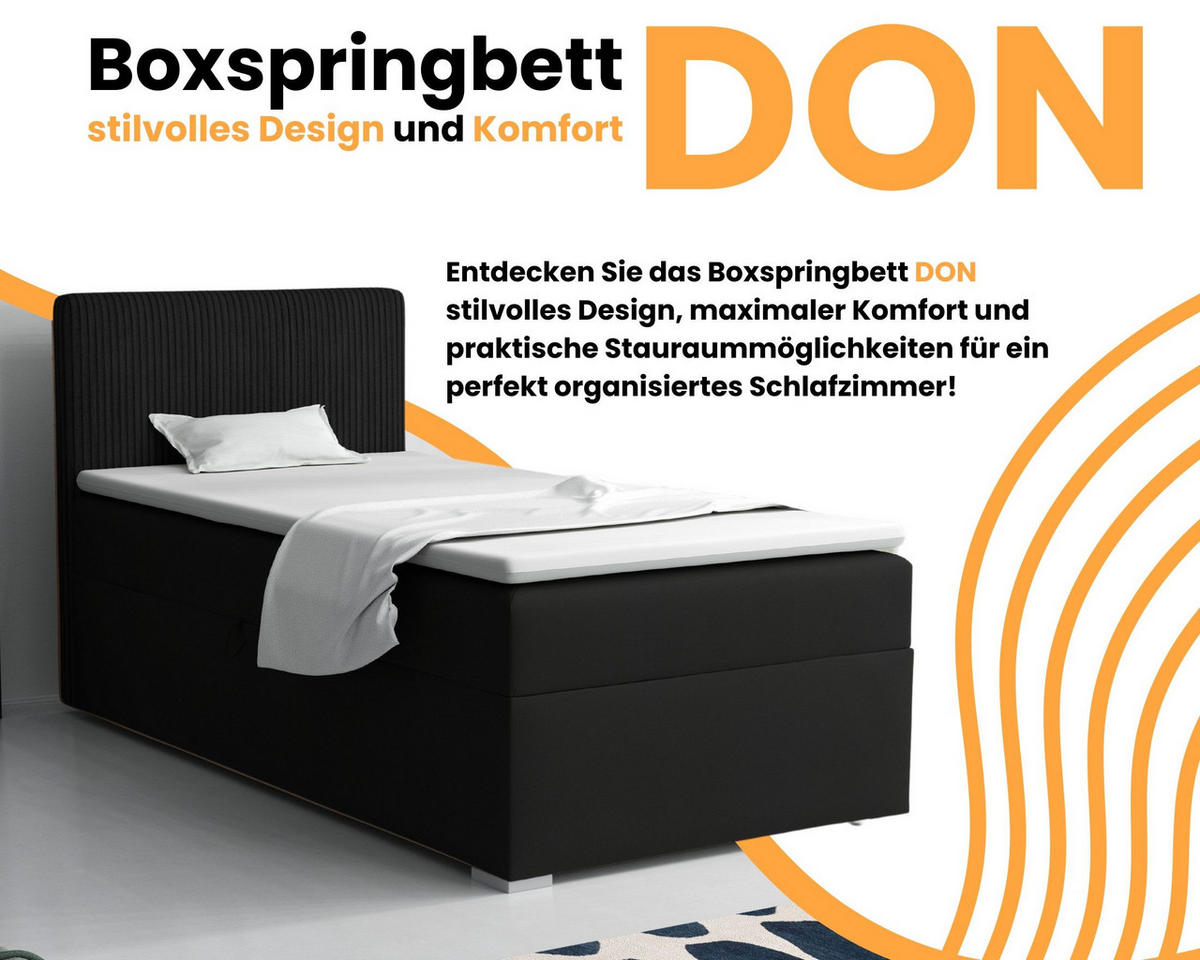 BOXBETT DON 100/200 Schwarz H4 Öffnung links - Schwarz, Holz/Holzwerkstoff (100/200cm) - Deine Möbel 24