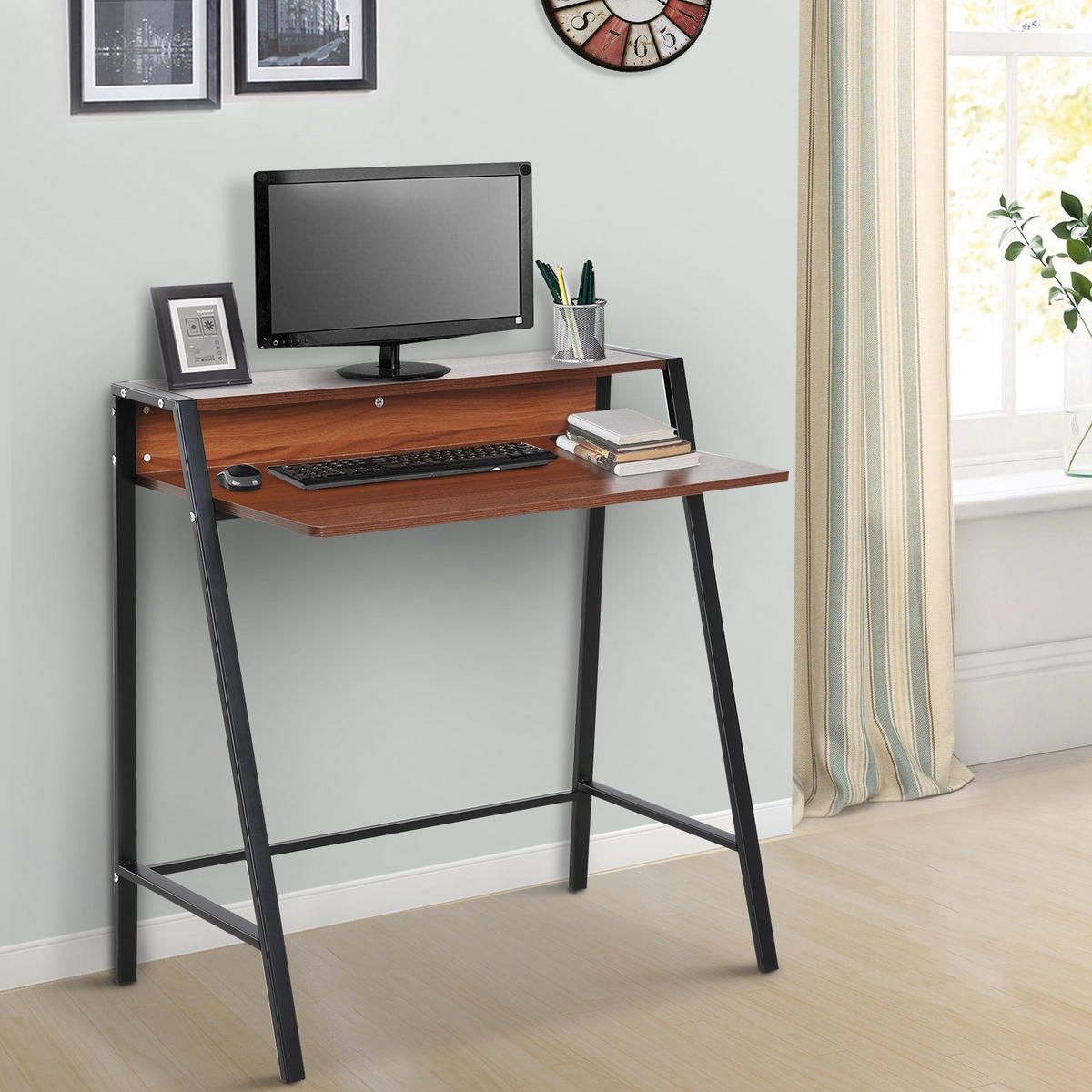 SEKRETÄR SCHREIBTISCH Schwarz und Walnussfarben mit Ablage 84/45/85 cm - Braun, Holzwerkstoff (45/84/85cm) - PANGIVO
