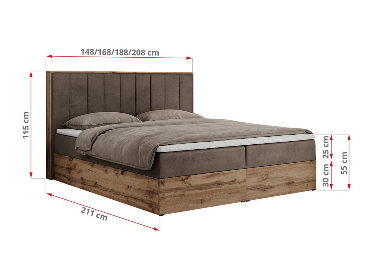BOXBETT BELLISSIMO 160/200 Braun Velvet - H3 - Braun, Holz/Textil (160/200cm) - MKS