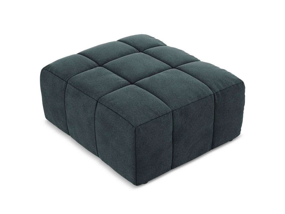 POUF Samt Stoff Blau - Petrol/Schwarz, Holzwerkstoff/Kunststoff (75/41/90cm) - Makamii