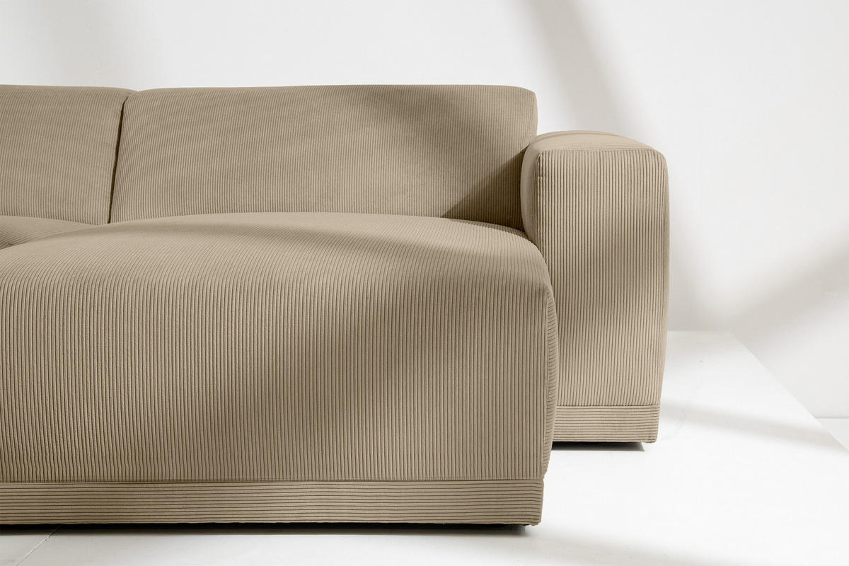ECKSOFA-RECHTS MUDI in moderner Optik mit hochwertigem Kaltschaum, Cord-Stoff, beige - Beige/Schwarz, Textil (280/160cm) - KONSIMO®