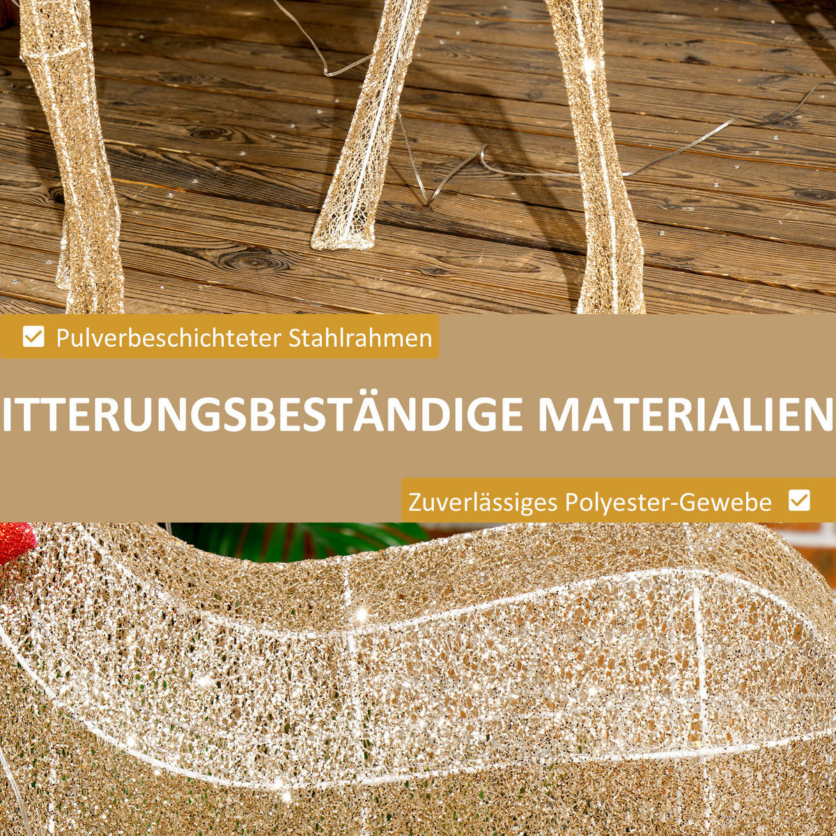 137ER LED Rentier, Weihnachtsdeko in warmweiß, Weihnachtsbeleuchtung - Goldfarben, Kunststoff/Metall (25/135/66cm) - Outsunny