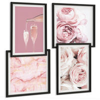 BILDER SET 4er Set - 50x50 cm & 40x60 cm Schwarzer Rahmen - Rosen, Champagner, Marmor, Pastell - Schwarz, Kunststoff (50/50cm) - TULUP