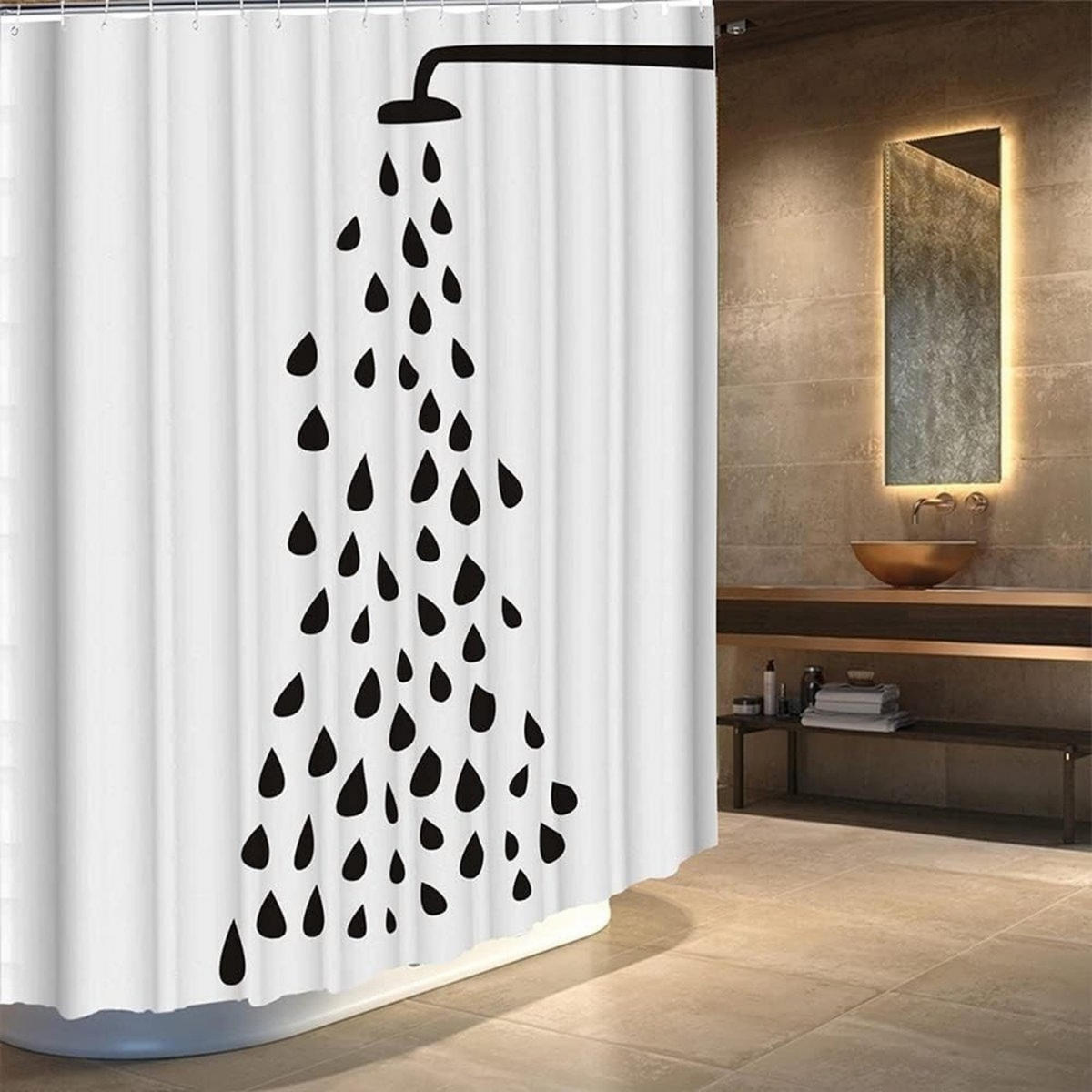 DUSCHVORHANG Schwarz-Weiß Bunt Muster Polyester 180 x 180 cm wasserdicht mit Haken - Weiß, Textil (180/180cm) - MCBOSON