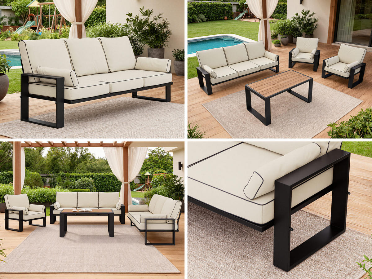 GARTENMÖBEL-SET ELBA: 1x Tisch, 2x Sofa, 1x Sessel - Beige - Beige, Textil - MKS