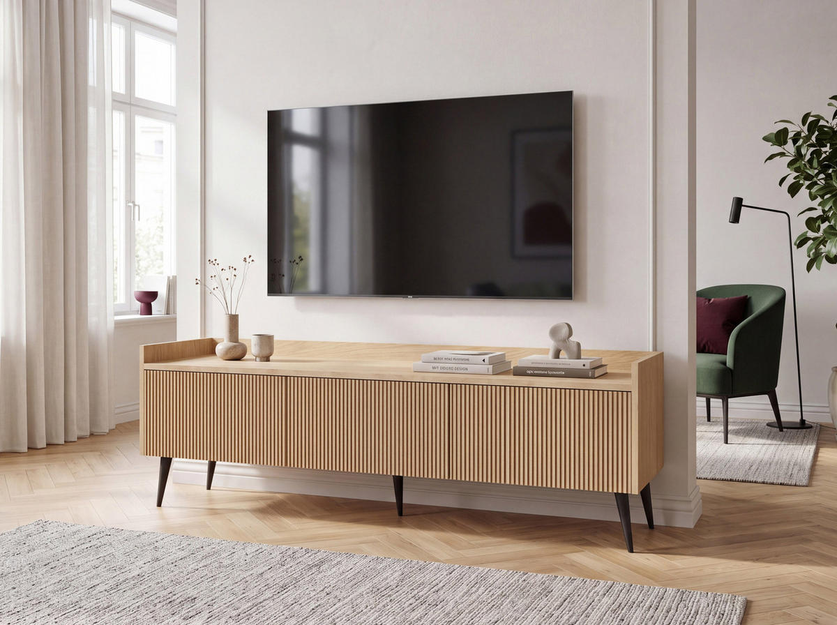 TV-LOWBOARD Arysa in Frühlings-Eiche Hellbraun 150/45/41 cm - Eichefarben/Schwarz, Holzwerkstoff/Metall (150/45/41cm) - WFL GROUP