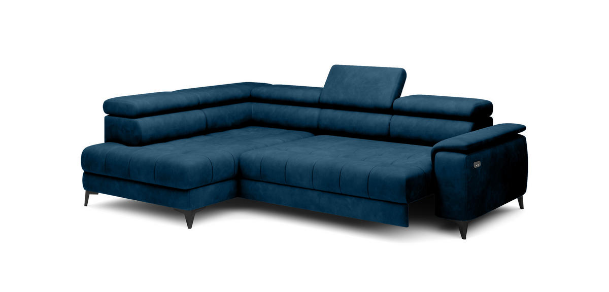 ECKSOFA CHIVAS Freistehend , Schlaffunktion, 278×197×76/98 cm, Stoff - Element, Königsblau, Linke Seite - Schwarz/Dunkelblau, Holz/Textil (278/197cm) - DomoHome