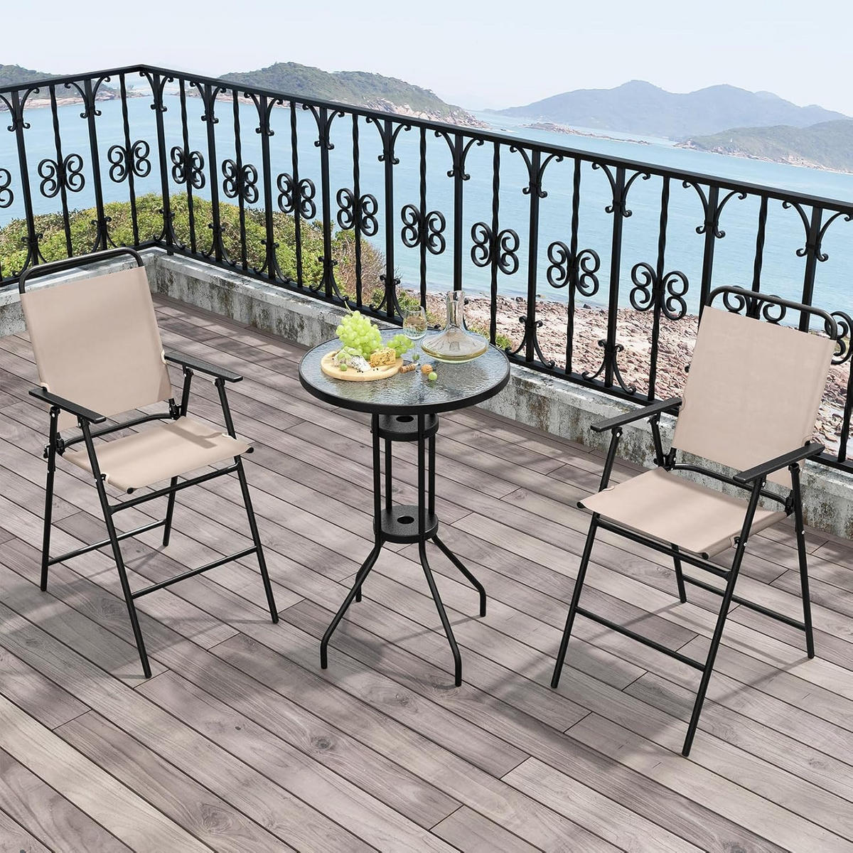 BARPALL SET Beige (3 delar) - Beige, Textil - COSTWAY