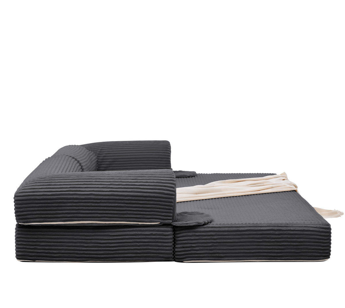 SCHLAFSOFA in Grau aus Cord mit bodennaher Konstruktion - Grau, Textil/Metall (202/62/84cm) - CHICFURN