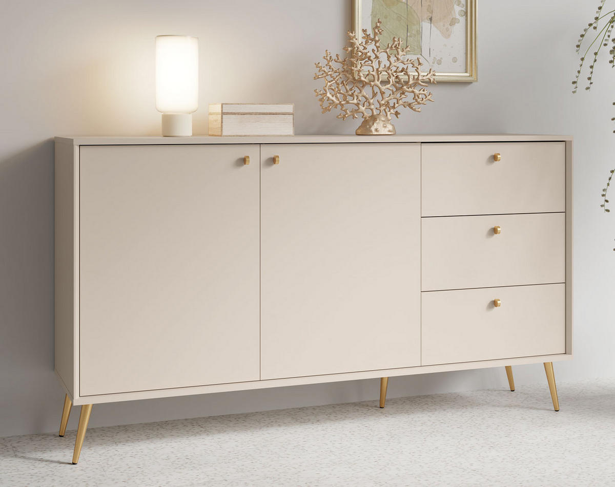 SIDEBOARD Rose sandbeige 156 / 40,5 / 89cm - Beige/Goldfarben, Holzwerkstoff/Metall (156/89/41cm) - Feldmann-Wohnen