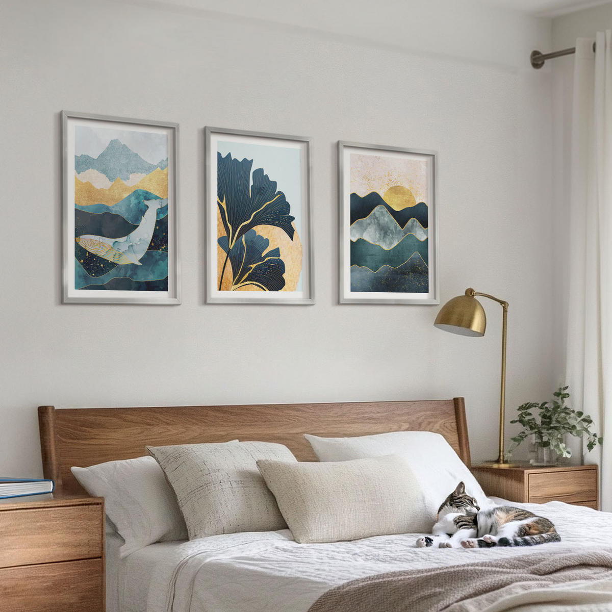 WANDBILDER 3er Set - 40x60 cm Silberner Rahmen - Abstrakte Bergansichten - Silberfarben, Kunststoff (40/60cm) - ArtPrintCave