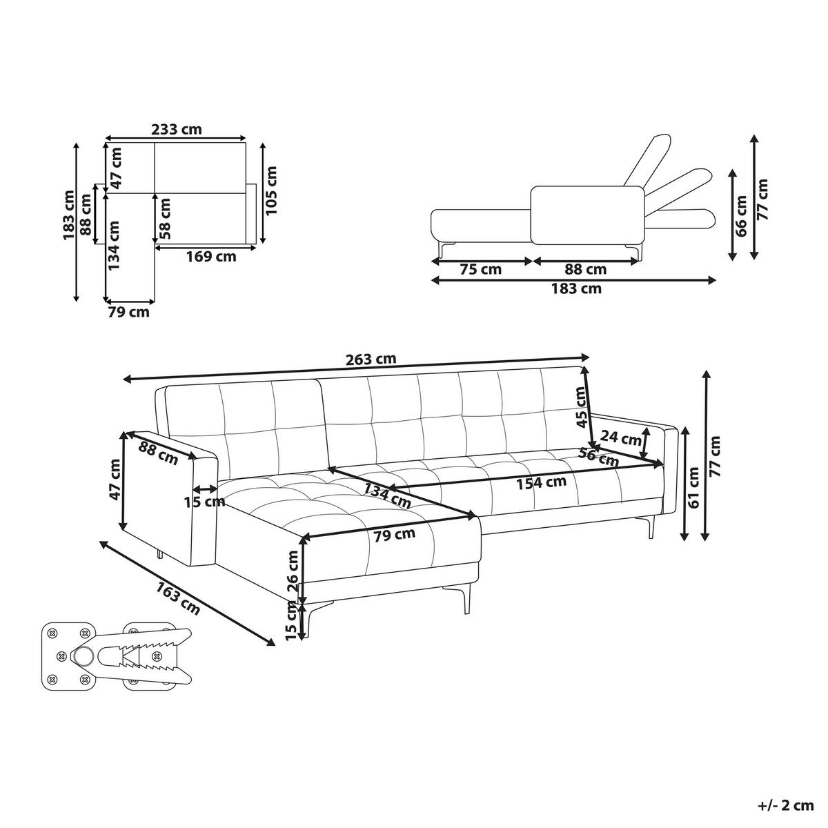 MODUL-ECKSCHLAFSOFA 233/105 cm Hellrot Alnes - Hellrot/Schwarz, Textil (266/77/184cm) - Beliani