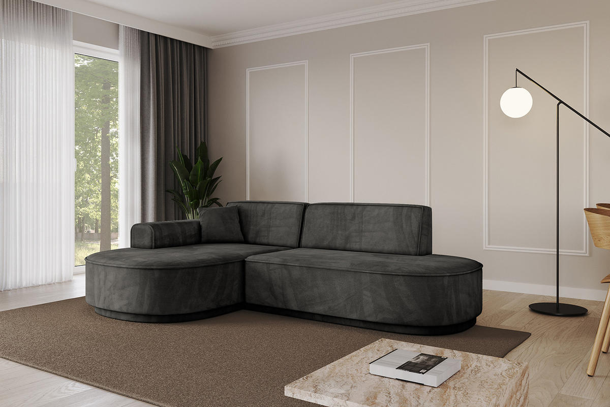 ECKSOFA Ottomane Links MARI-L1-v3 - 232x163x81 cm Dunkelgrau Velours - Dunkelgrau/Schwarz, Holzwerkstoff/Kunststoff (232/163cm) - ALTDECOR