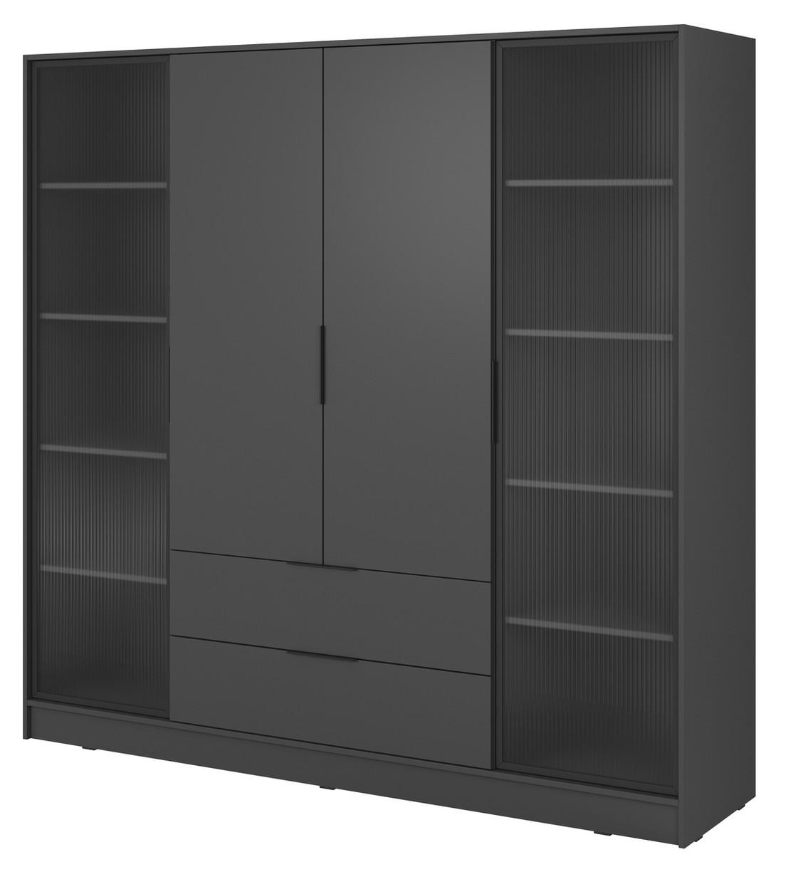 DREHTÜRENSCHRANK mit Glas 206 cm Kalma, 4 Türen, Graphite - Graphitfarben, Holz (206/200/51cm) - Emporius
